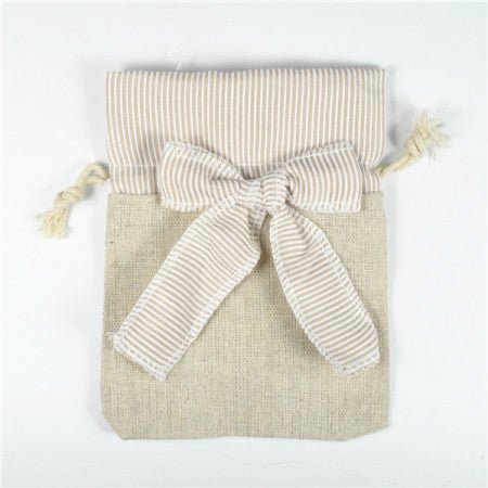Natural Brown Cotton Linen Favor Bag With Bow - 0
