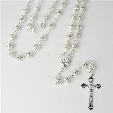 Rosary - Silver Metal Beads - 0