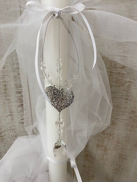 Orthodox Christening Candle - Hanging Heart/Crystals - 2